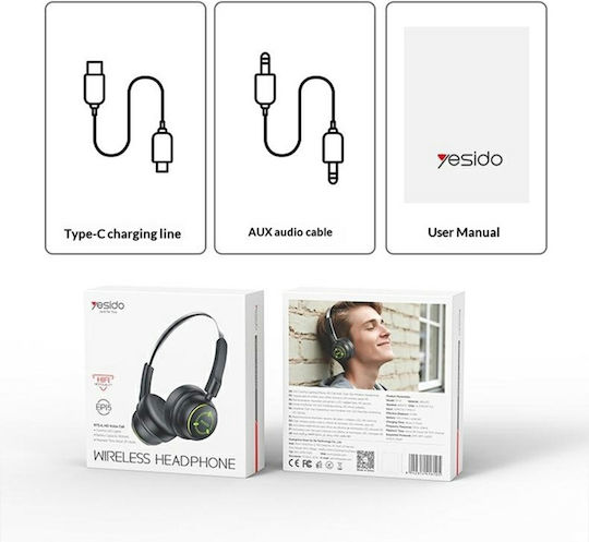 Yesido Ασύρματα Bluetooth On Ear Ακουστικά Μαύρα