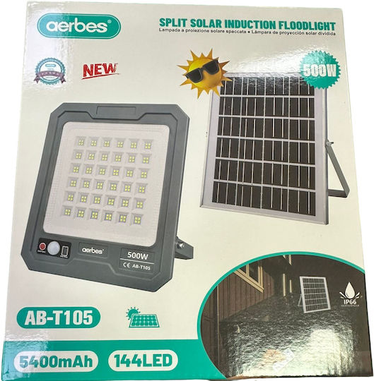 Aerbes Waterproof Solar LED Flood Light 500W Cold White 6500K with Motion Sensor, Photocell and Remote Control IP66