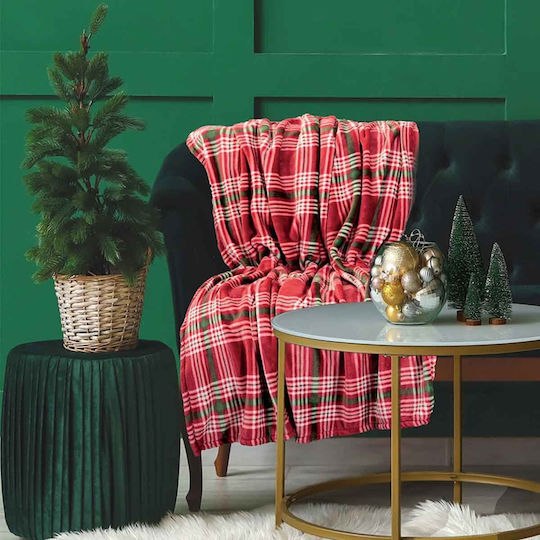 Das Home 1361 Fleece Sofa Blanket 130x170cm Green Red