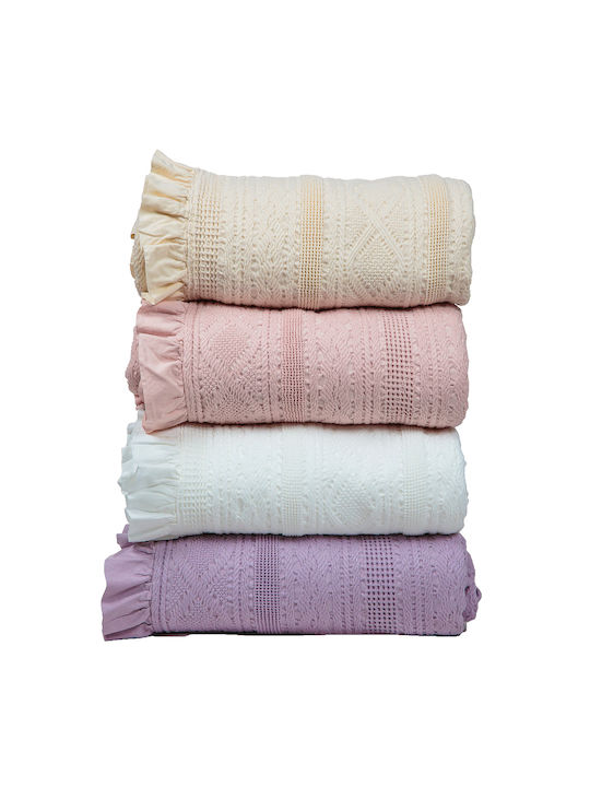 Down Town Home 454 Knitted Blanket Single 170x240cm Ecru Border
