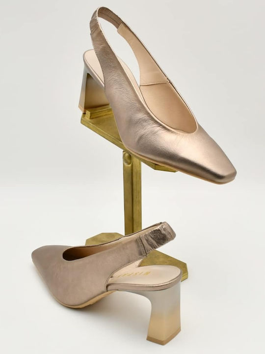 Leather Heels with Chunky Mid Heel Brown