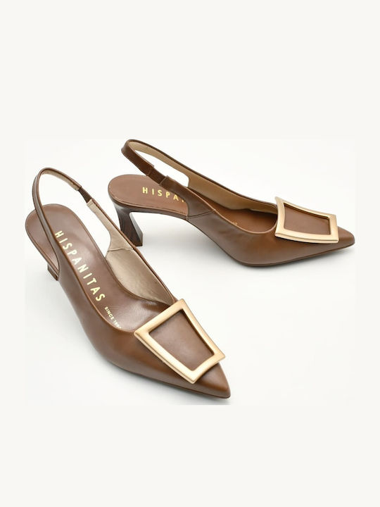 Leather Heels with Medium Heel Brown