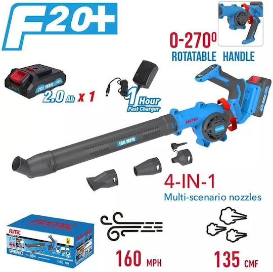 FixTec Suflantă de Mână 20V cu 1 Baterie 2Ah și Viteză Maximă a Aerului 260km/h
