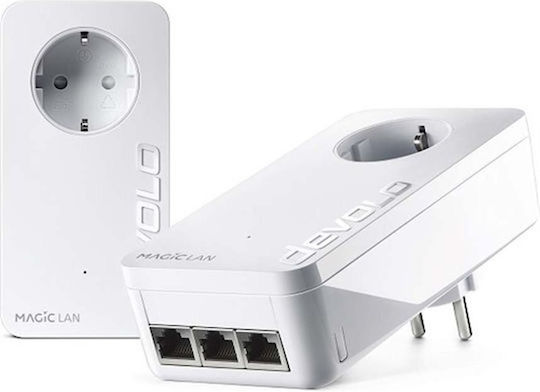 Devolo Magic 2 LAN Triple (8510) Powerline Dual Kit Wired with Passthrough Socket and 3 Gigabit Ethernet Ports