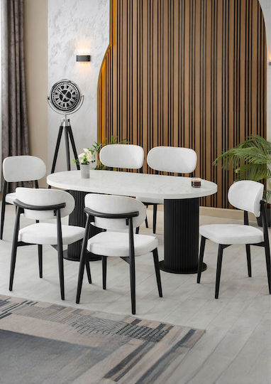 Σετ Τραπεζαρίας 6 Ατόμων Polo Λευκό Μαύρο 170x90x75cm