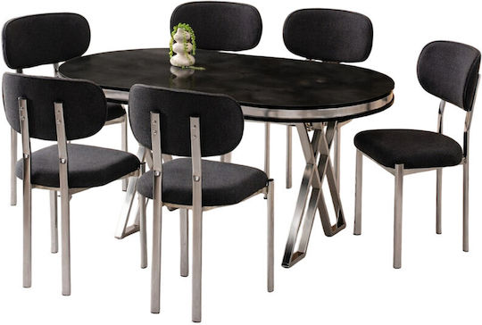 Esszimmermöbel-Set Für 6 Personen Schwarz Silber 170x90x75cm