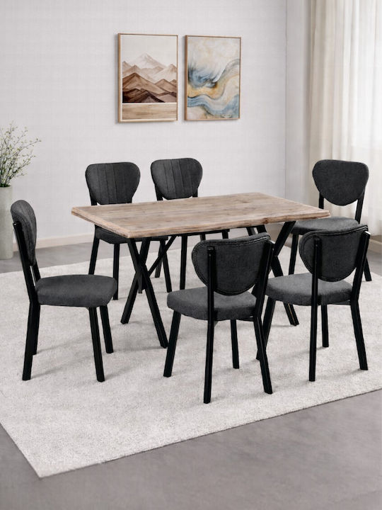 SteweHome Esszimmermöbel-Set Mit Stühlen Eiche/Anthrazit 120x80x75cm