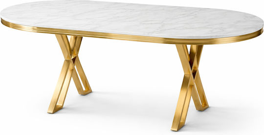 Set Trapezării Olso Cafeniu Cu Picioare Aurii-marmură Cu Model Alb 170x90x75cm