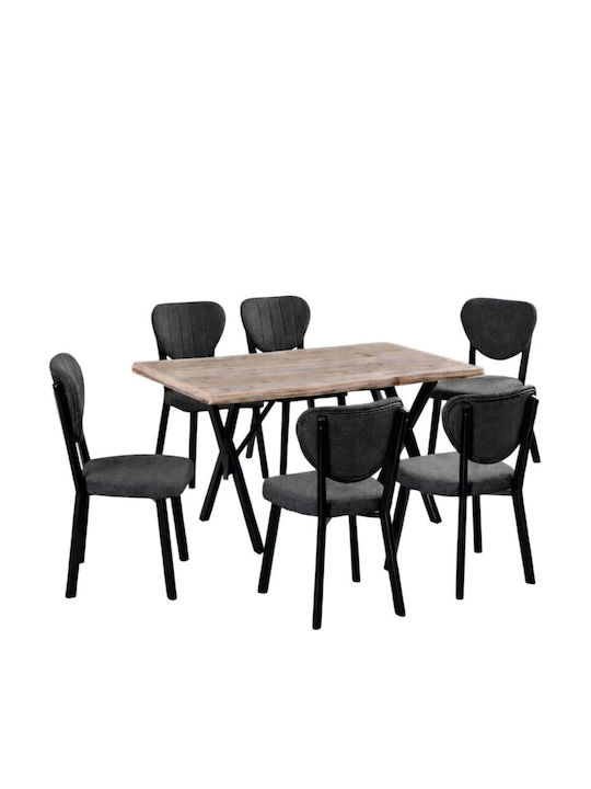 SteweHome Esszimmermöbel-Set Mit Stühlen Eiche/Anthrazit 120x80x75cm