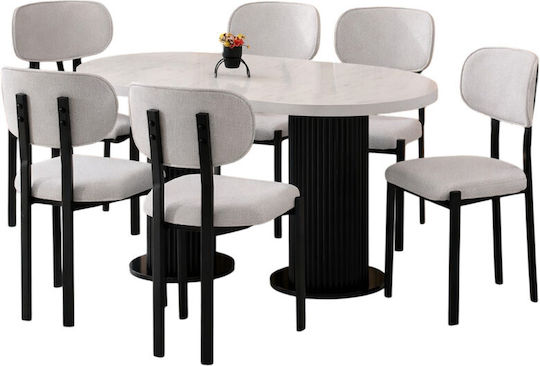 Σετ Τραπεζαρίας Bohem Μάρμαρο Λευκό Μαύρο 170x90x75cm