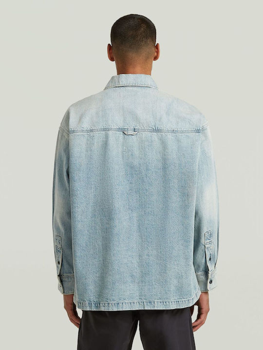 Boxy Fit Langärmelig Overshirt in Breite Linie Blau D23007 E352 H947
