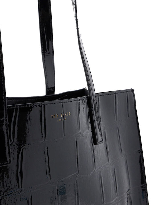 Welona Damen Schultertasche Krokodilmuster Schwarz 282818