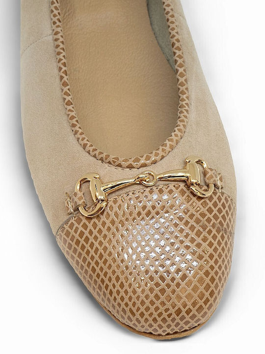 Leather Women's Ballerina Shoes In Beige Colour