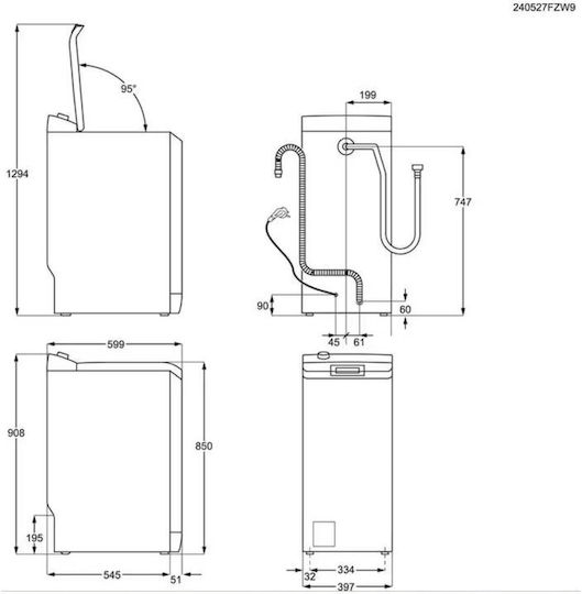 Electrolux Πλυντήριο Ρούχων Άνω Φόρτωσης 7kg με Τεχνολογία Ατμού 1300 Στροφών EW7T3372E