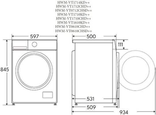 Heinner Washing Machine 7kg 1200 Rounds Gray HWM-VT0712CHSD++
