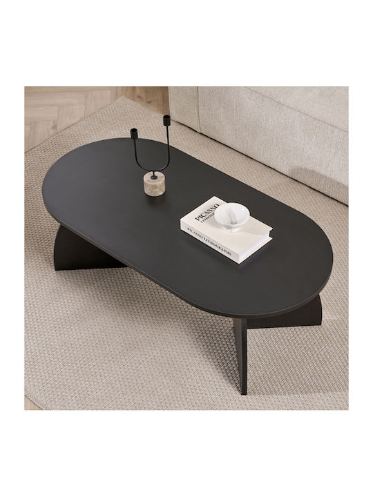 Οβάλ Κεντρικό Τραπεζάκι Melina από Μασίφ Ξύλο Wood Black Μ120xΠ60xΥ40εκ.