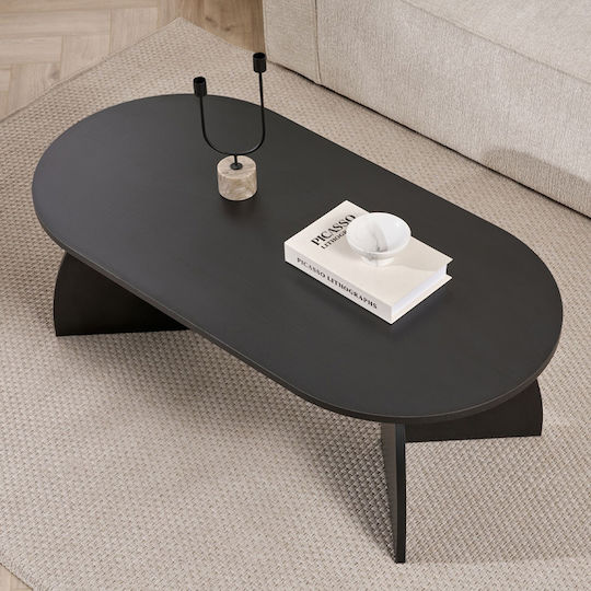 Οβάλ Κεντρικό Τραπεζάκι Melina από Μασίφ Ξύλο Wood Black Μ120xΠ60xΥ40εκ.