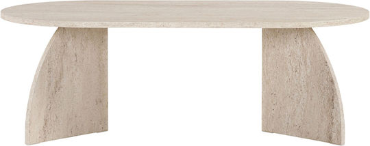 Oval Central Coffee Table Melina Made of Solid Wood Travertine Beige W120xL60xH40cm