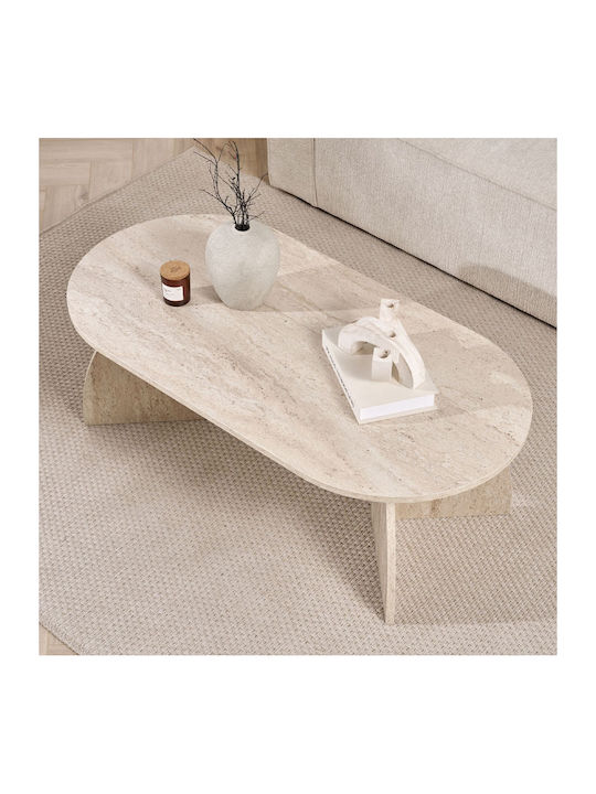 Οβάλ Κεντρικό Τραπεζάκι Melina από Μασίφ Ξύλο Travertine Beige Μ120xΠ60xΥ40εκ.