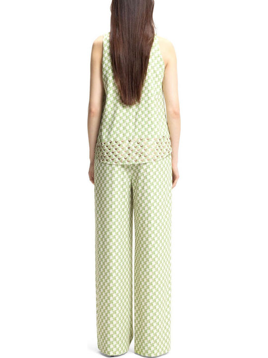 Women's Sleeveless Blouse with V-Neck Green