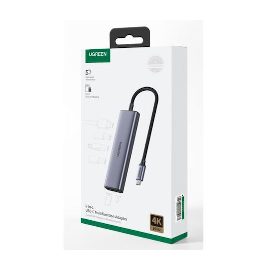 Ugreen Cm511 USB-C Docking Station με HDMI 4K PD Ethernet Γκρι