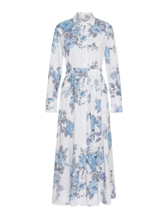 Καλοκαιρινό Midi Σεμιζιέ Φόρεμα White/blue