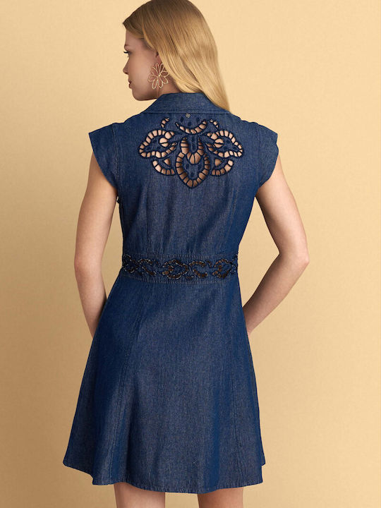 Summer Mini Shirt Dress Denim Blue