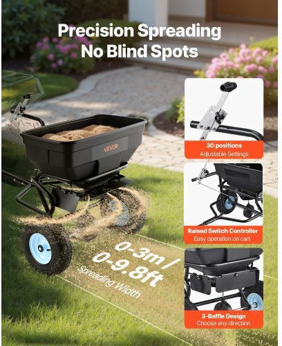 Vevor TCSBJ130LBSPQZ8XK001V0 Wheeled Seed / Fertilizer Spreader with 59kg Capacity