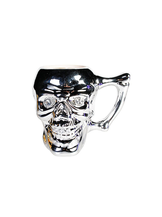 Out of the Blue Skull Crystal Stones Ceramic Mug Silver