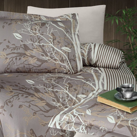 First Choice Set Huse Pentru Pilote Din Bumbac Dublu Cu 4 Fețe De Pernă Și 1 Cearceaf 200x220cm Maro