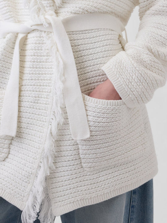 Long Women's Knitted Cardigan Off White