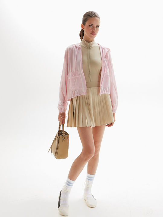 Short Women's Cardigan with Zipper Baby Pink