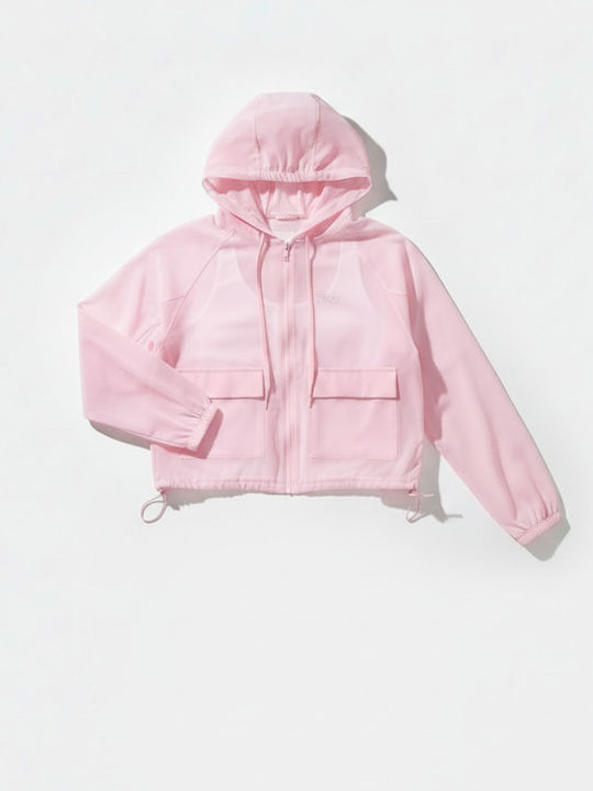 Short Women's Cardigan with Zipper Baby Pink