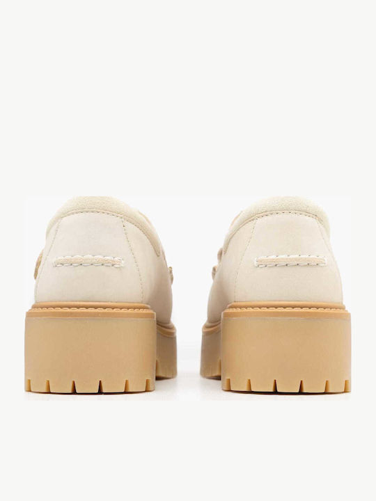 Δερμάτινα Γυναικεία Loafers σε Μπεζ Χρώμα