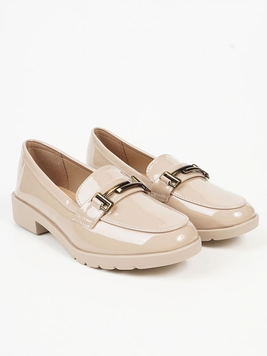 Patent Leather Women's Loafers In Beige Colour