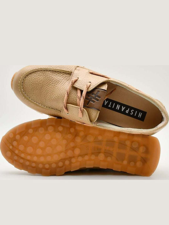 Leather Women's Moccasins in Gold Colour