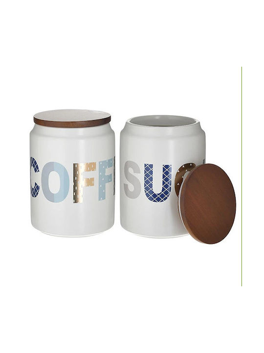 Inart Set of 2 Sugar and Brown Coffee Jars with Porcelain Lid Brown 11x11x14cm 2 Pieces