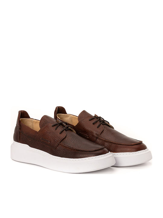 Leather Men's Moccasins In Tabac Brown Color
