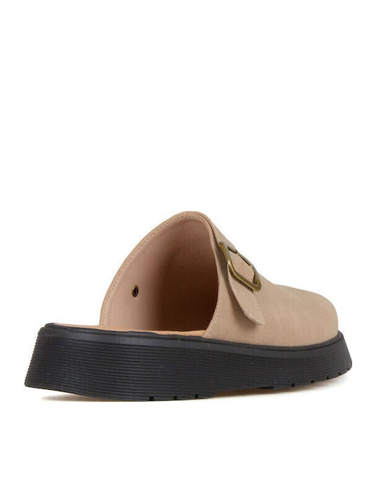 Leather Mules With Heel In Brown Colour