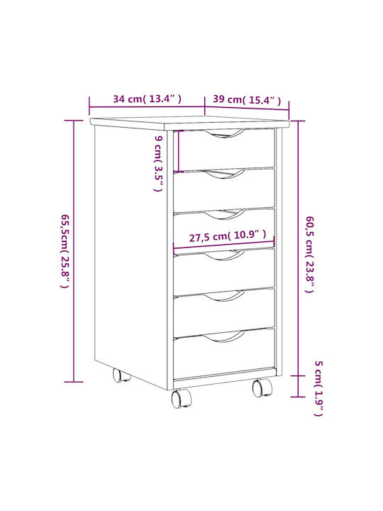 Office Storage Solid Wood Cabinet With Wheels & Drawers Black Velvet-Black Metal L34xW39xH65.5cm