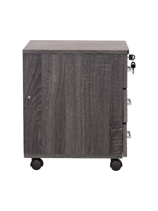 Office Storage Chipboard Drawer with Wheels, Lock & 3 Drawers Ανθρακί L39xW39.5xH46.5cm