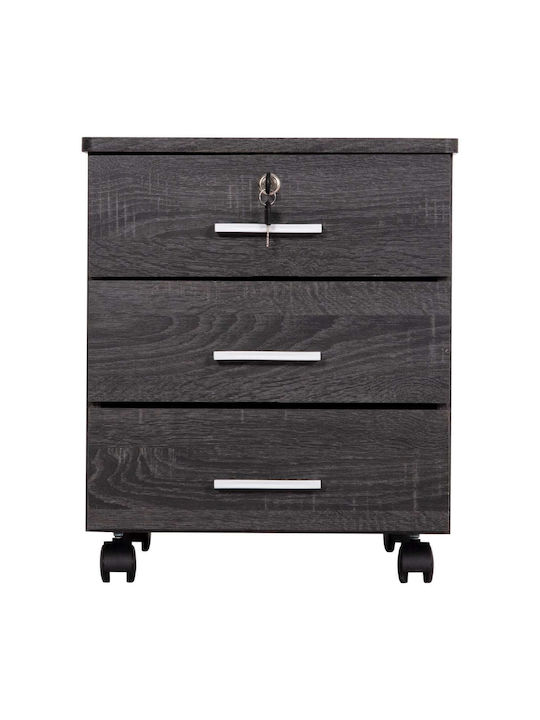 Office Storage Chipboard Drawer with Wheels, Lock & 3 Drawers Ανθρακί L39xW39.5xH46.5cm