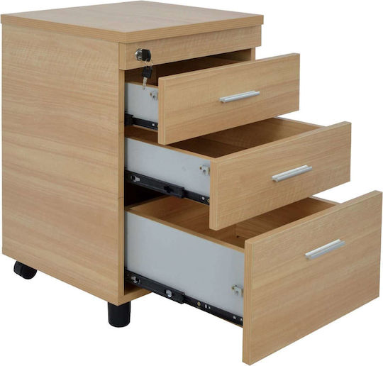 Office Storage Drawer Wooden with Wheels and Lock Beech 40x40x55cm Freebox