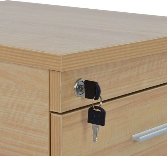 Office Storage Drawer Wooden with Wheels and Lock Beech 40x40x55cm Freebox
