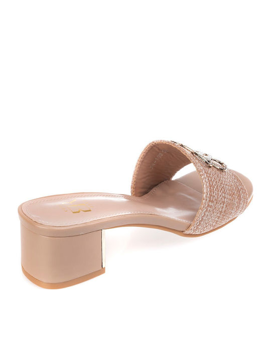Women's Mules with Low Heel in Beige Color