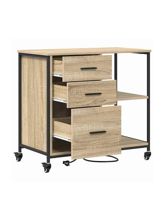Büroaufbewahrungsschublade und -schrank aus Holz mit Rädern Sonoma Eiche 76x41x72cm