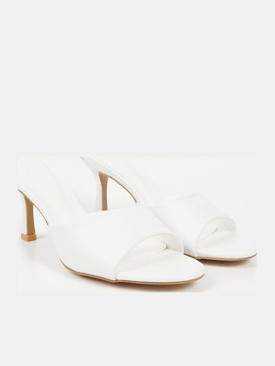 Mules With Thin Heel In White Colour