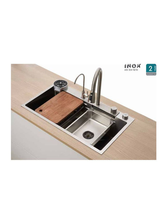 Tema Ένθετος Νεροχύτης Inox με Μπαταρία Μ68xΠ45cm Ασημί