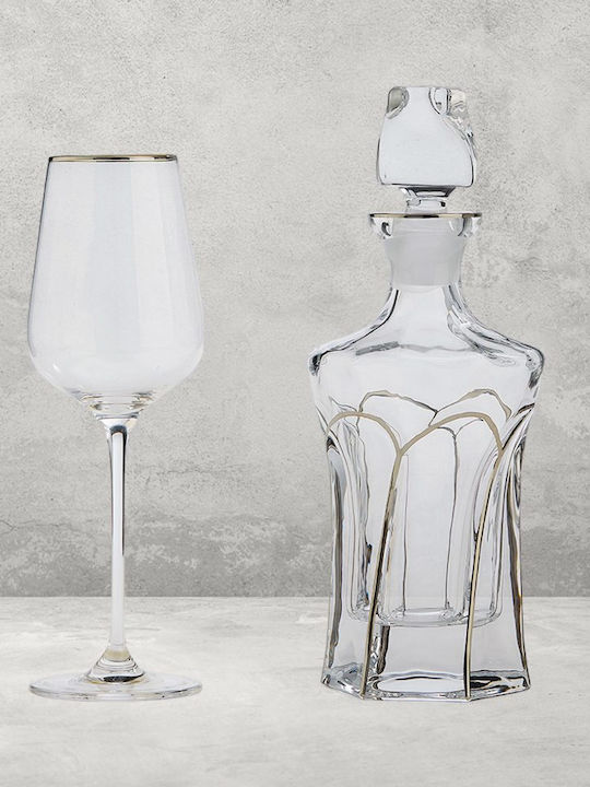 Set Carafă de Nuntă cu Pahar de Vin din Cristal Auriu 2buc