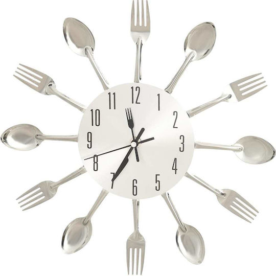 vidaXL Spoon & Fork Ρολόι Τοίχου Μεταλλικό Ασημί Ø31cm
